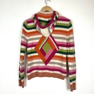 VTG Tommy Hilfiger Hooded Full Zip Lambs Wool Cardigan Sz L Rainbow Stripes Y2K